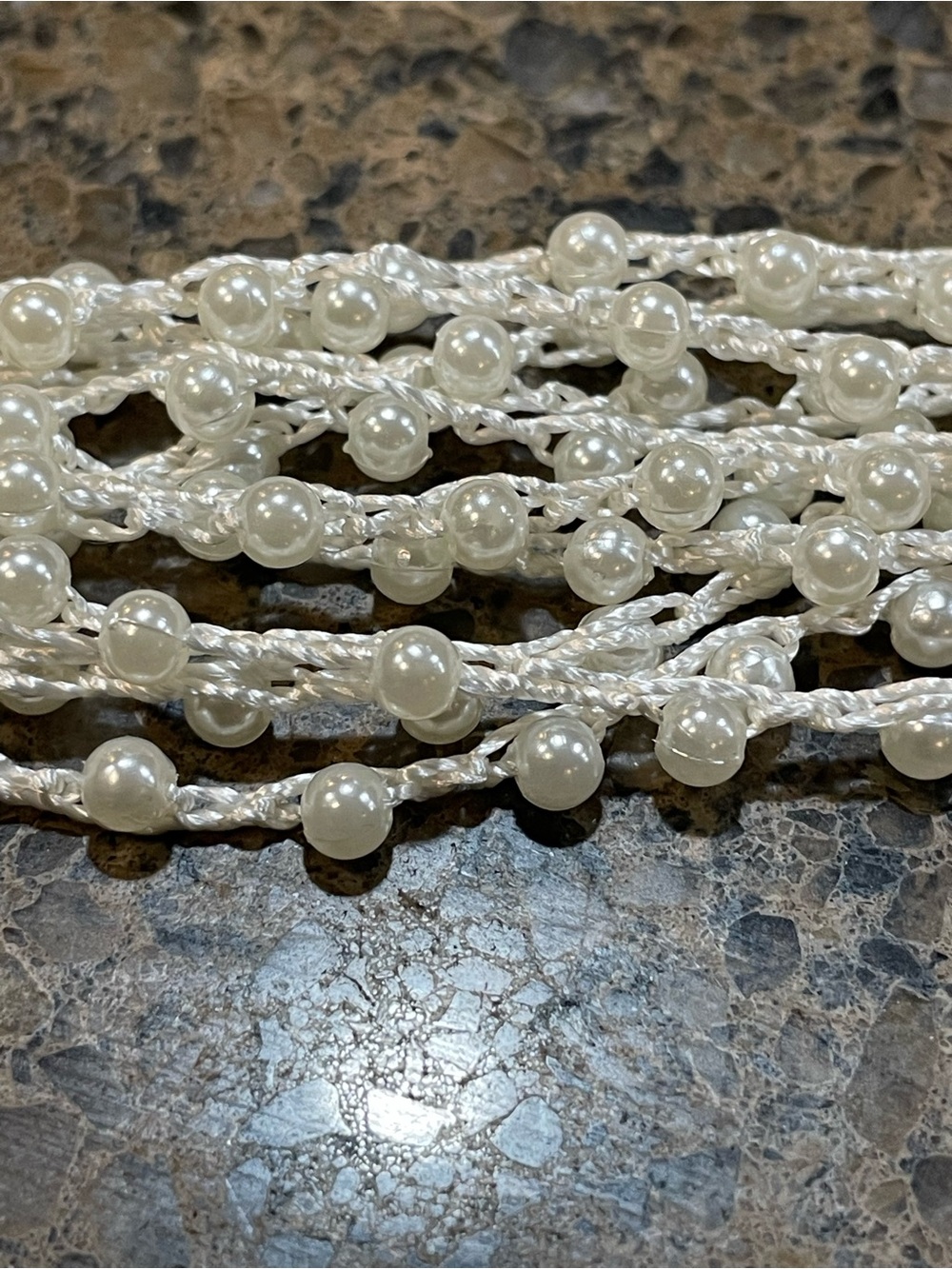 Beachy Coastal Multi Strand Crocheted Cream Off White Faux Pearl Necklace Scarf - Picture 3 of 8